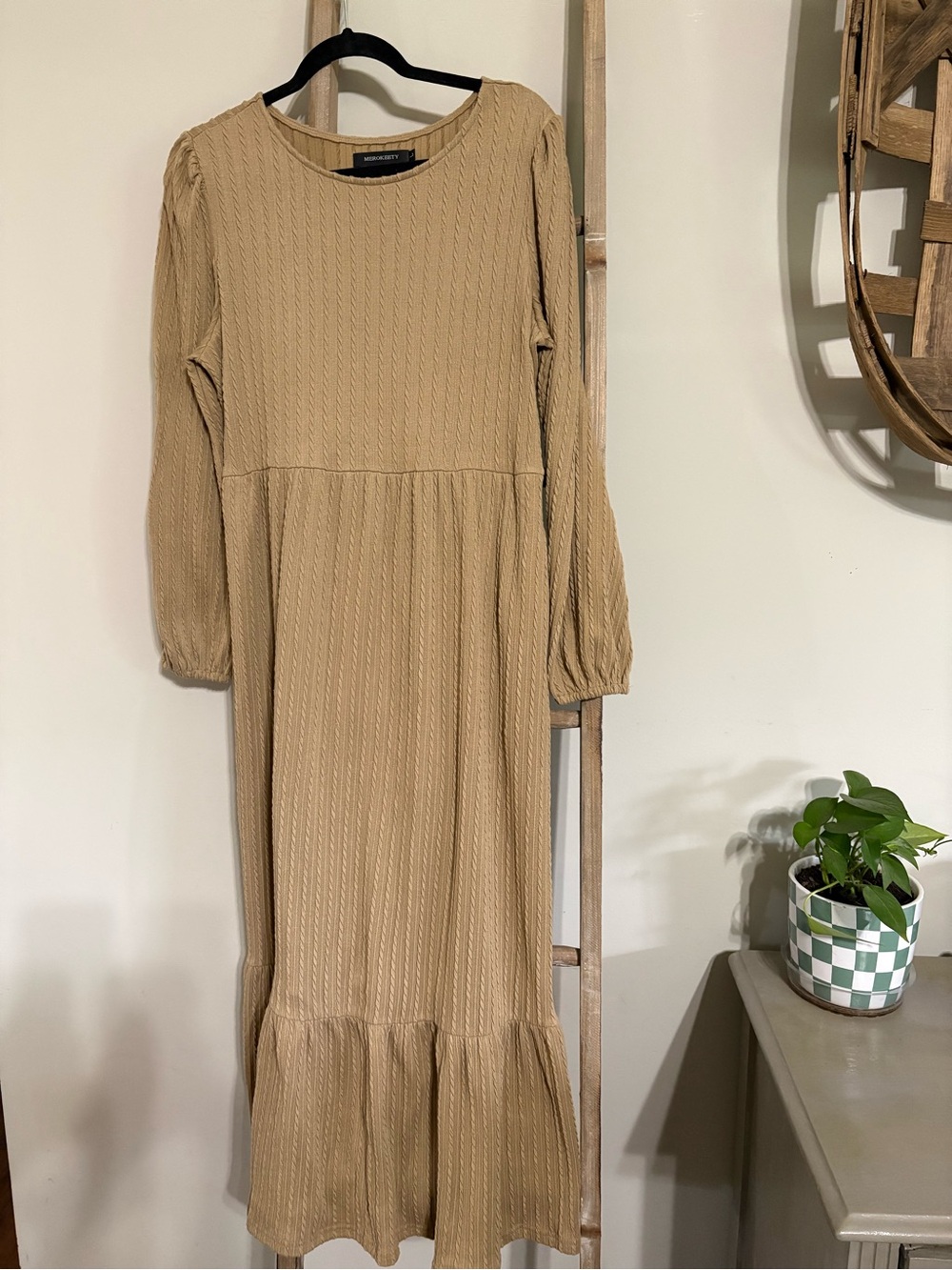 Long Sleeve Tiered Maxi Dress in Tan